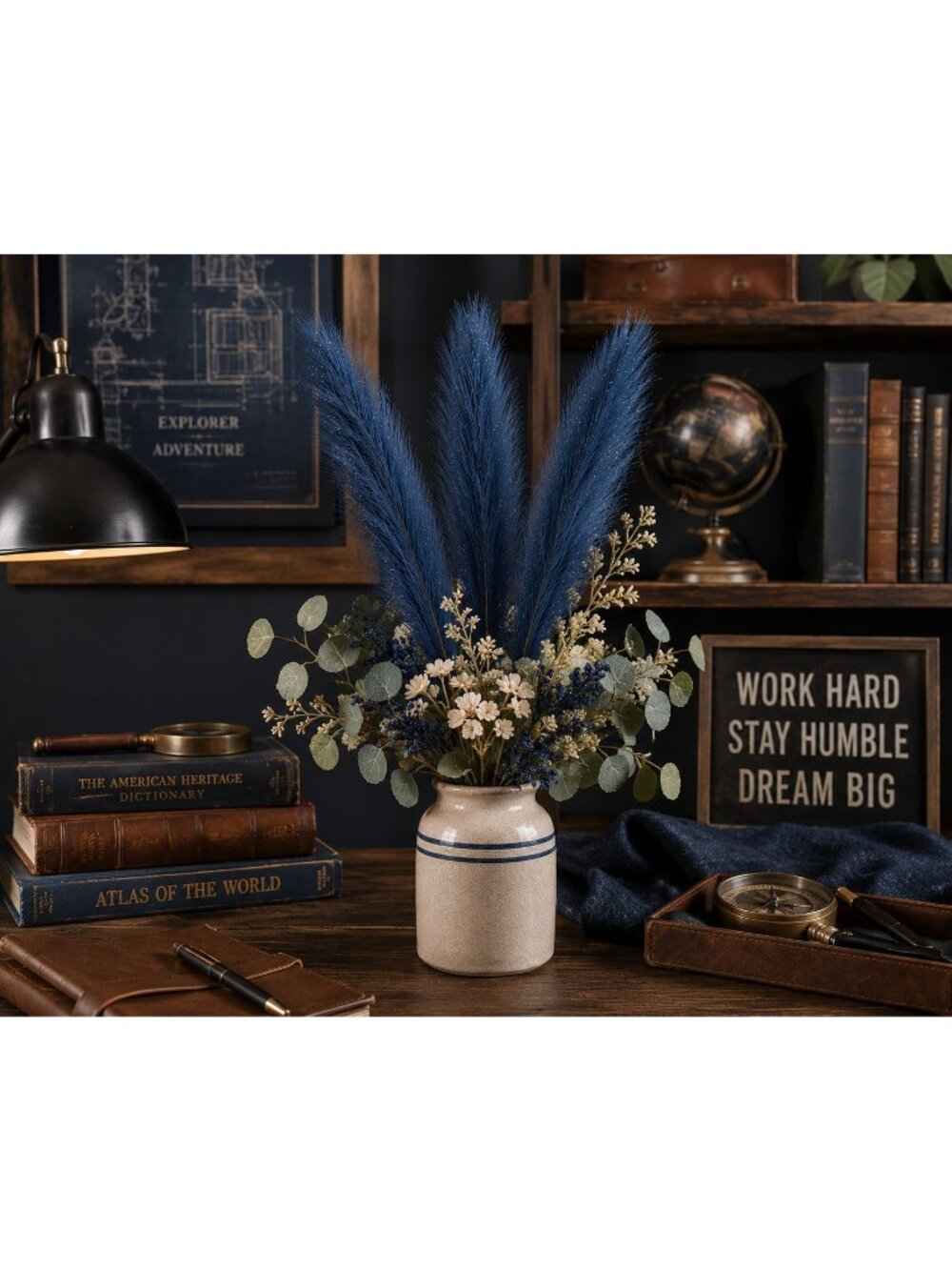 Dusty Navy Blue Faux Pampas Grass Bundle | 3 Artificial Pampas Stems | 20 Inch B - Picture 8 of 8